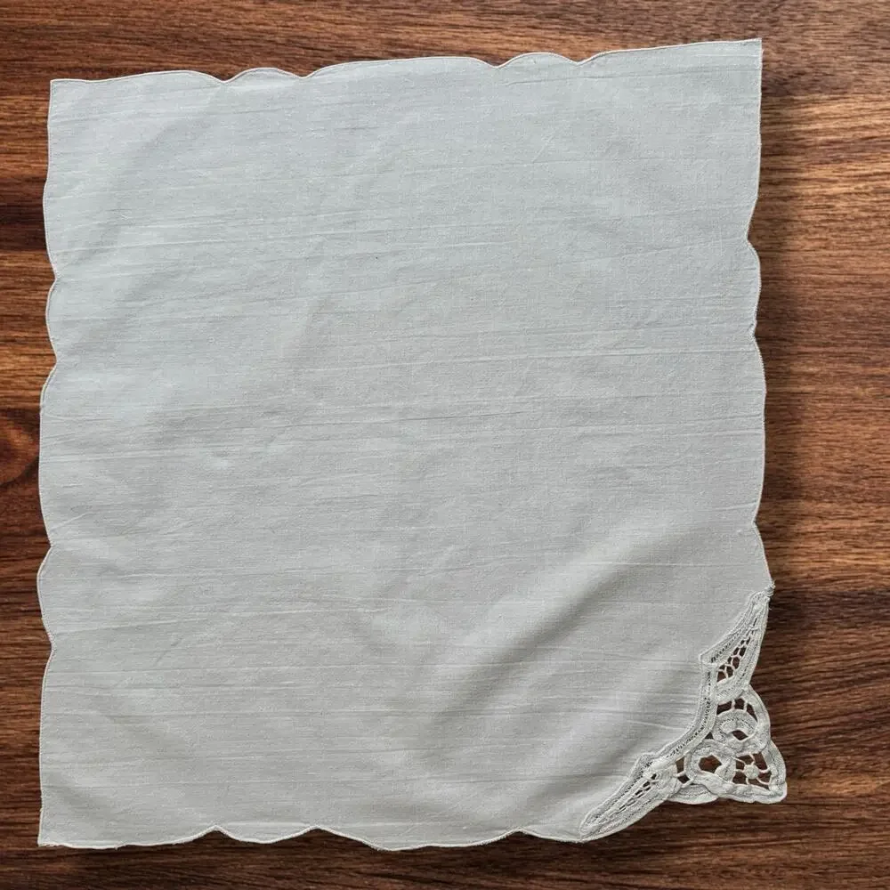 Battenburg Lace Corner Dinner Napkins Set 12 White Cotton Openwork Cottage 16x15
